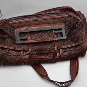 Fendi Brown Mesh Leather Top-Handle Bag